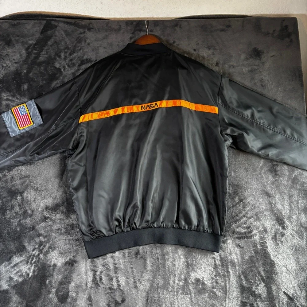 NASA Bomber Jacket Black Mens Size‎ L Space Exploration MA1 Style